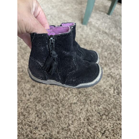 Stride Rite "Zoe" toddler girl sz. 4.5 Wide blk sparkle ankle boot/shoe. Adorabl - Picture 1 of 11